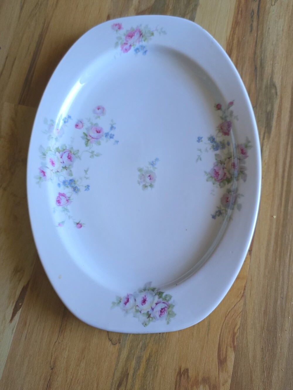 Vintage /Classic Floral Porcelain Serving Platter - White with Pink Rose Pattern